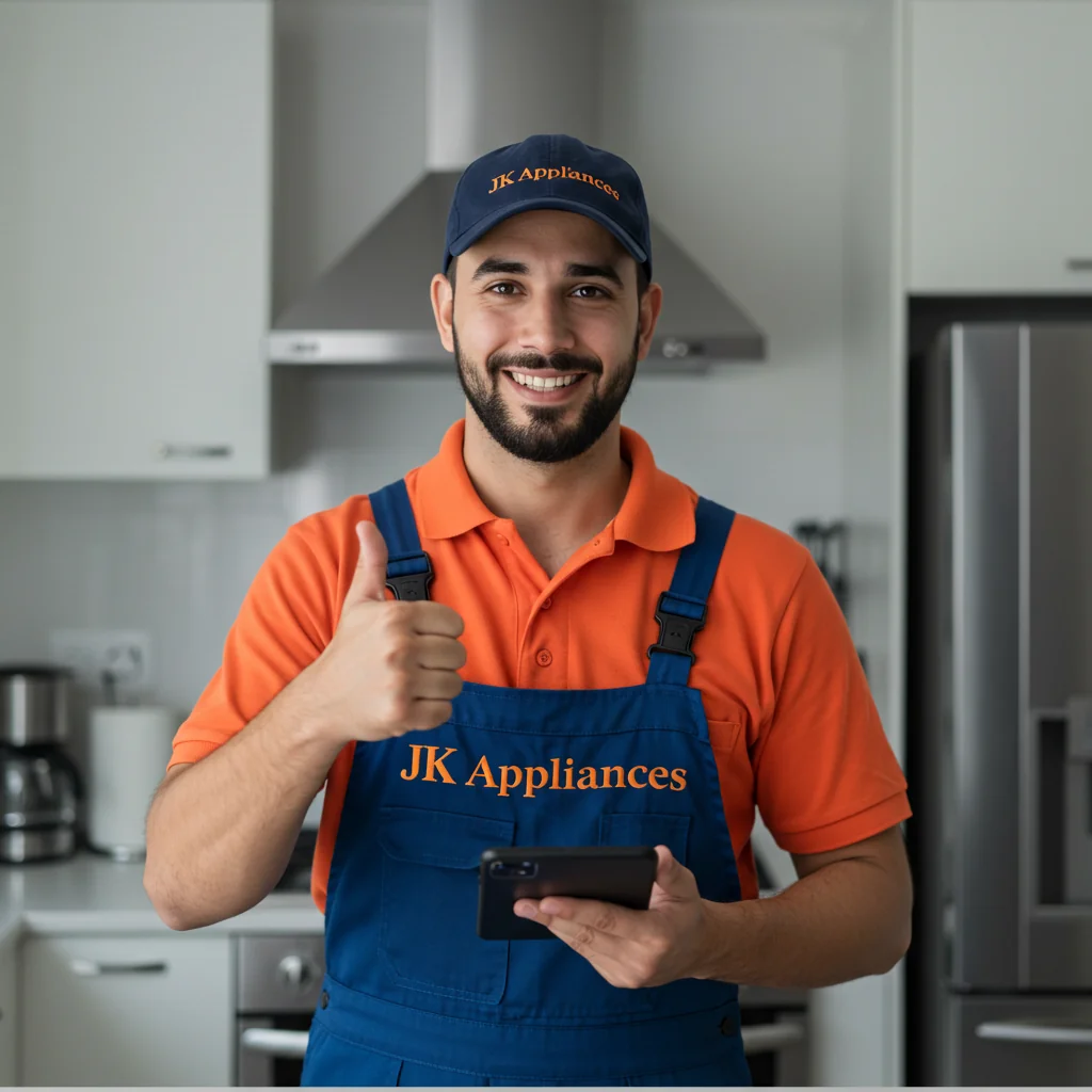 JK Appliances technician servicing a home appliance