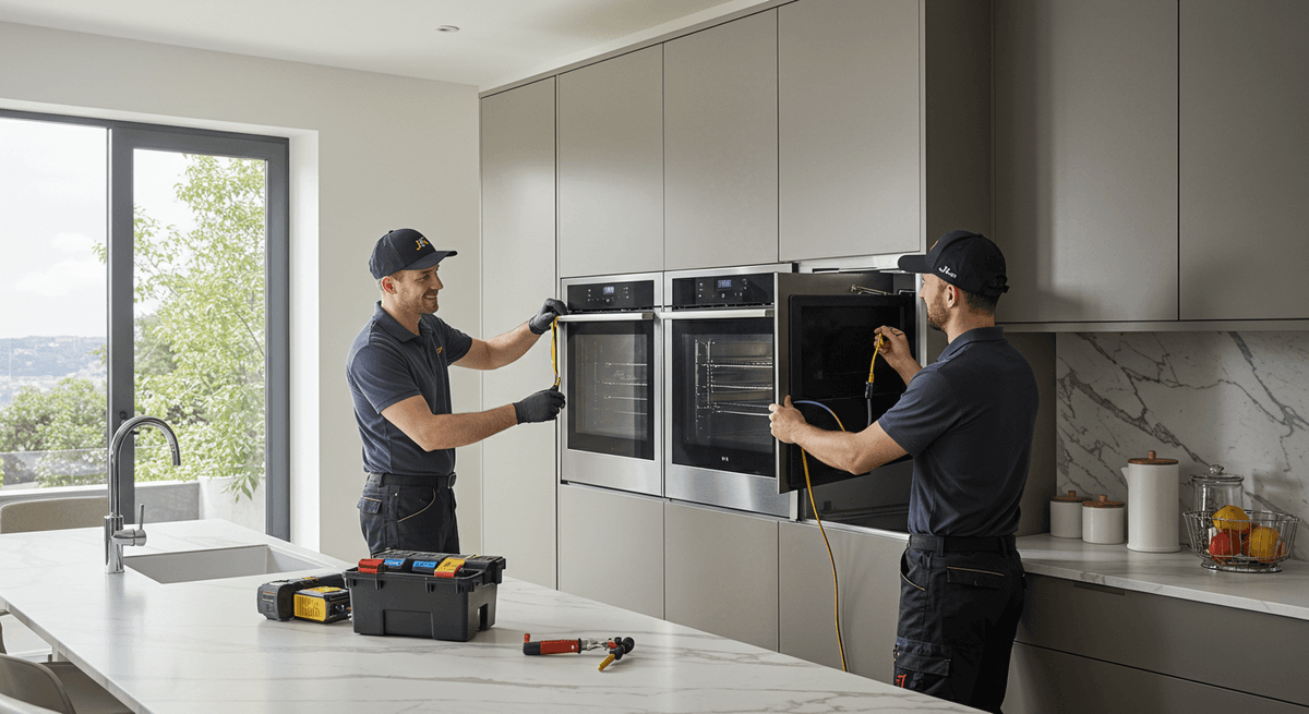Appliance installation technician at work