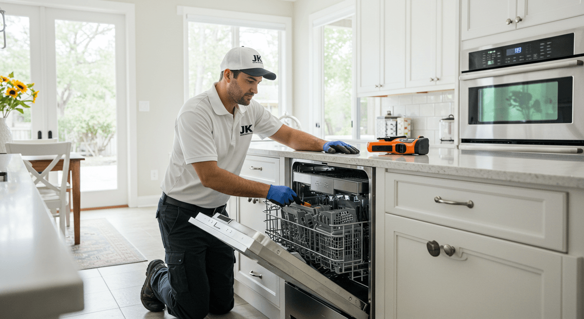 Appliance maintenance technician at work