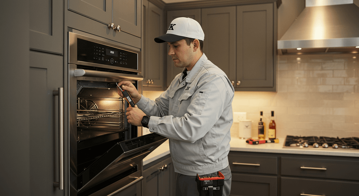 Oven repair technician at work